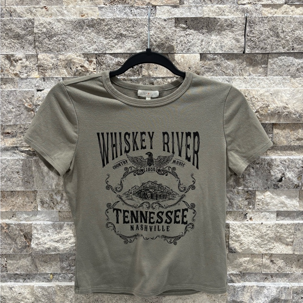 Whiskey River Honky Tonk Graphic Tee Olive Nashville Tennessee Youth Medium